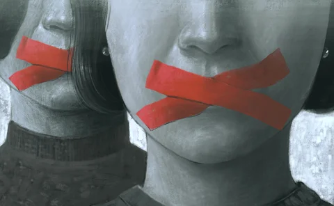 Concept idea of freedom speech freedom of expression and censored, surreal painting, portrait illustration, political art