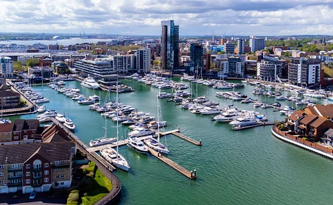 Ocean Village Marina neighborhood of Southampton on the Channel coast in southern England, UK